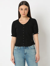 Women Top Solid Black Regular Fit