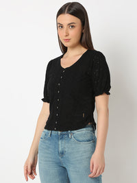 Women Top Solid Black Regular Fit