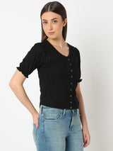 Women Top Solid Black Regular Fit