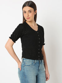 Women Top Solid Black Regular Fit