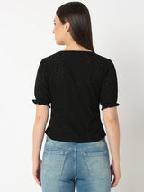 Women Top Solid Black Regular Fit