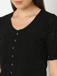 Women Top Solid Black Regular Fit