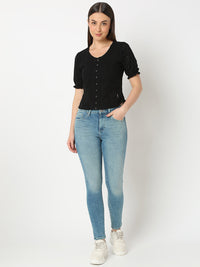 Women Top Solid Black Regular Fit