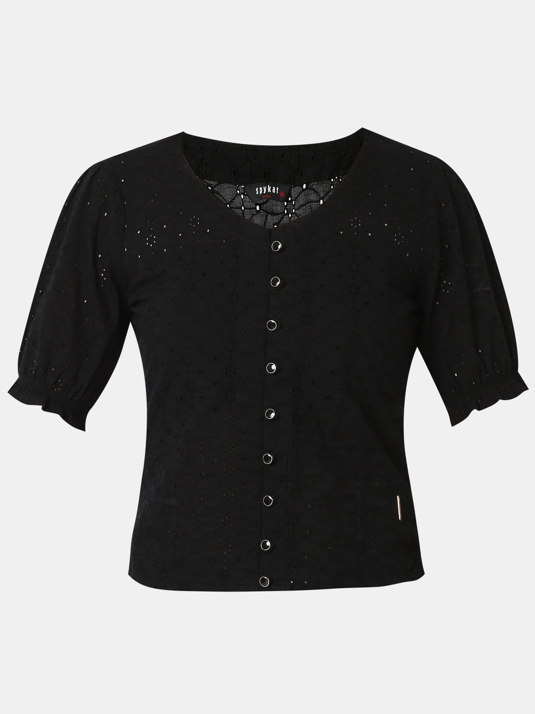 Women Top Solid Black Regular Fit