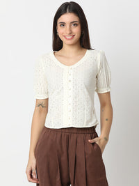 Women Top Solid White Regular Fit