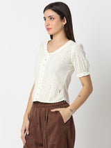 Women Top Solid White Regular Fit
