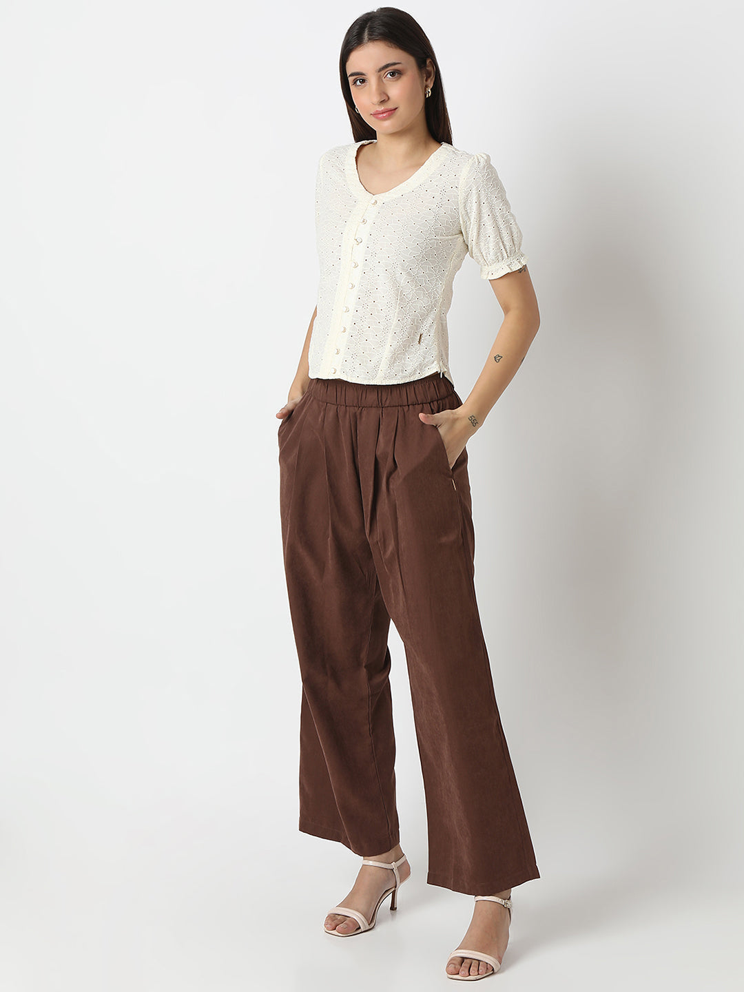Women Top Solid White Regular Fit