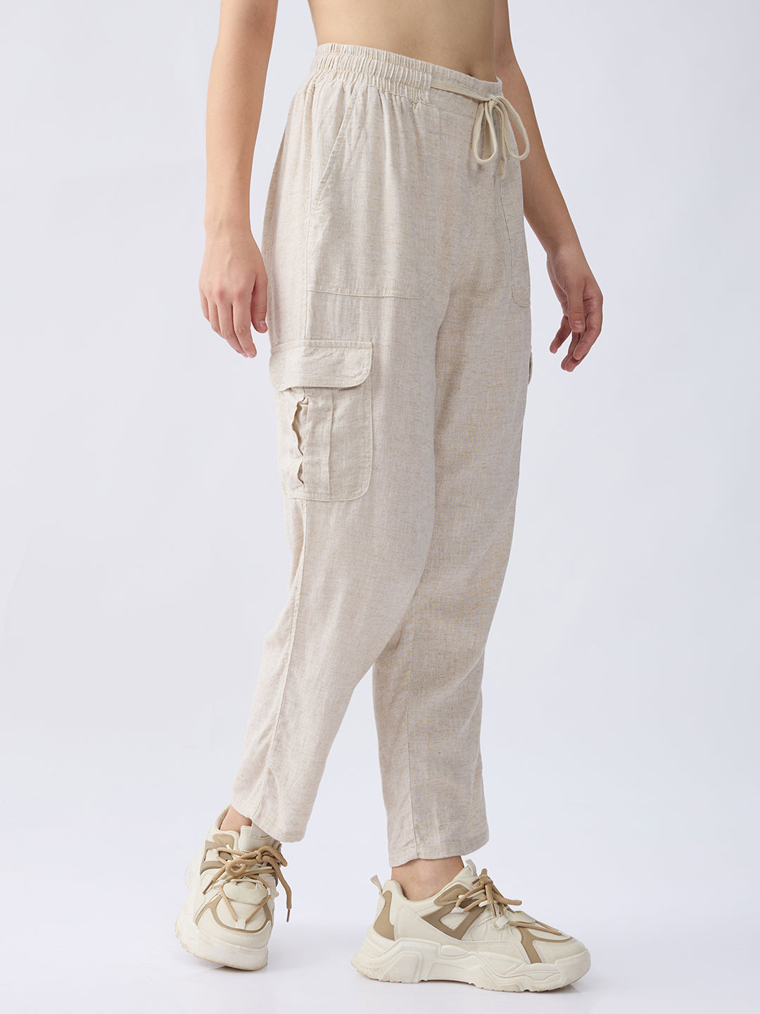 Spykar Ecru High Rise Straight Fit Casual Trousers For Women