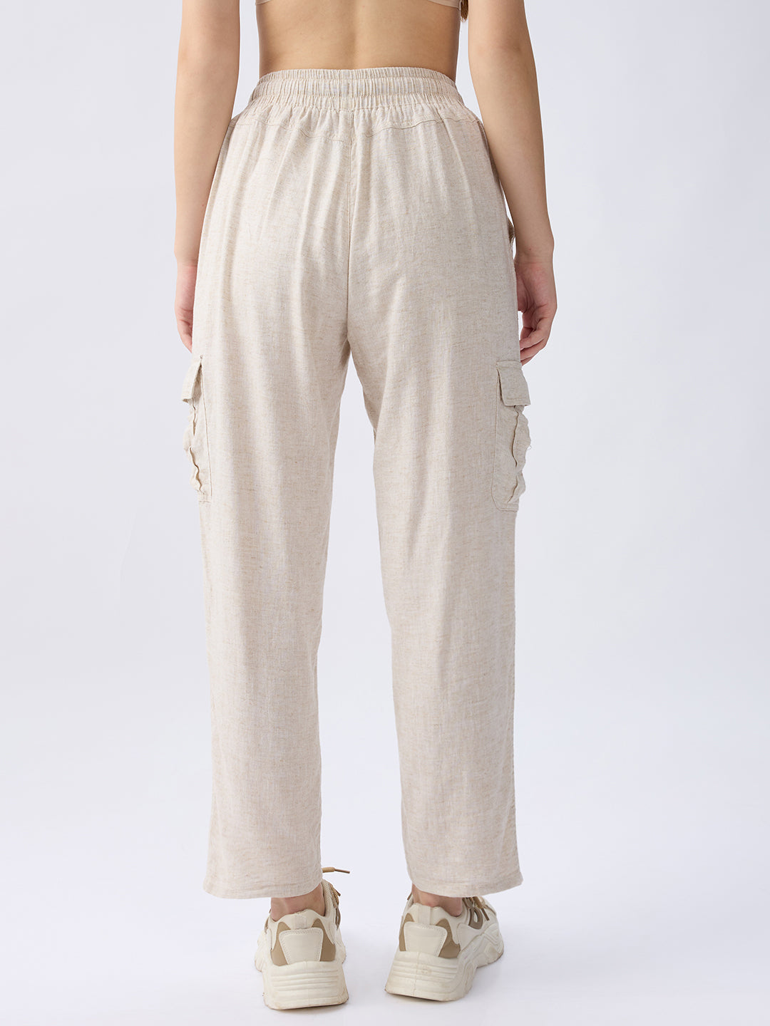 Spykar Ecru High Rise Straight Fit Casual Trousers For Women