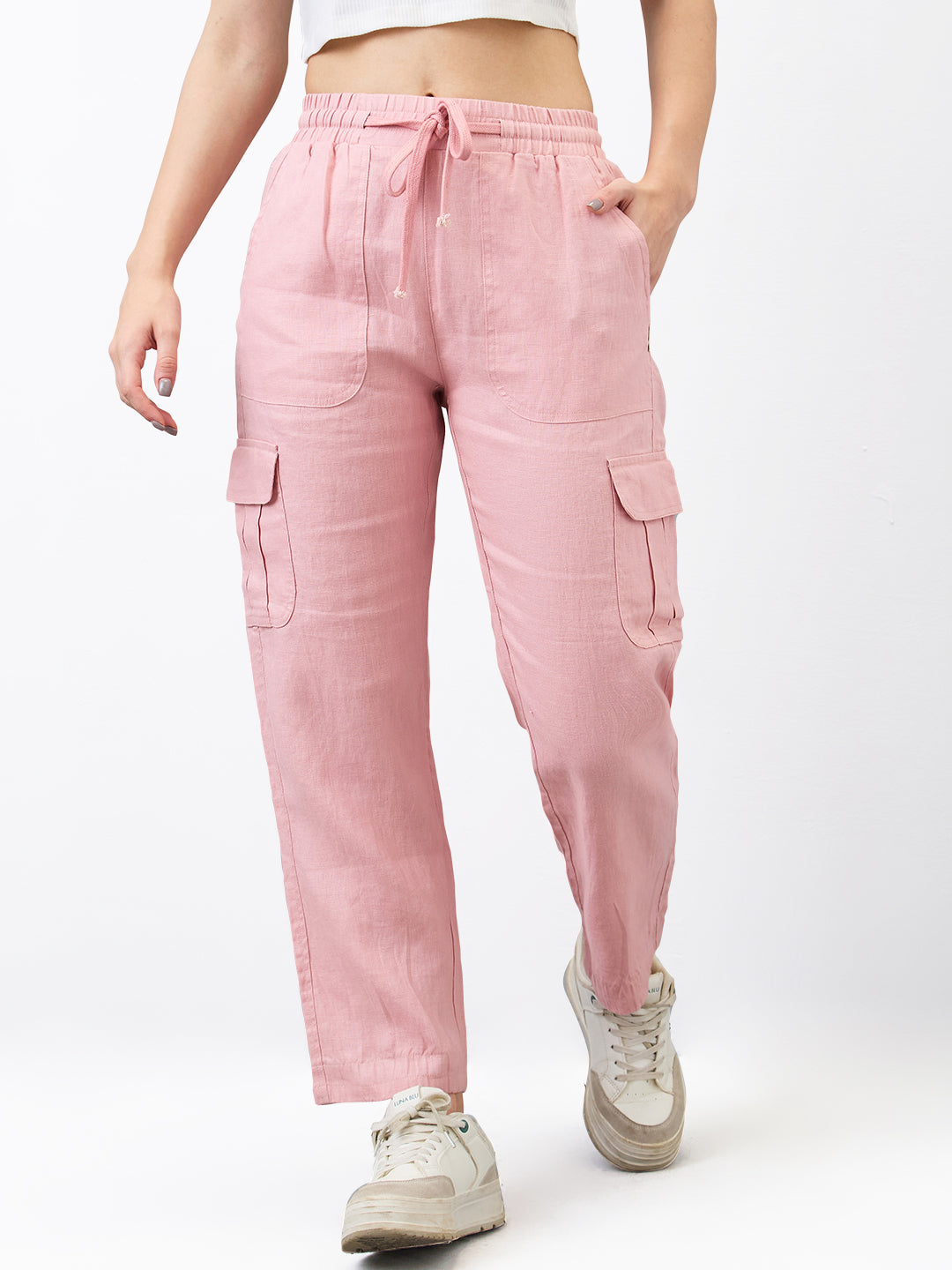 Buy Online|Spykar Pink Straight Fit High Rise Cargo For Women