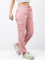 Women Cargo Straight Fit Pink High Rise