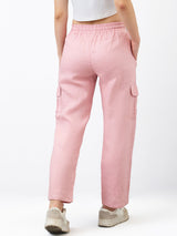 Women Cargo Straight Fit Pink High Rise