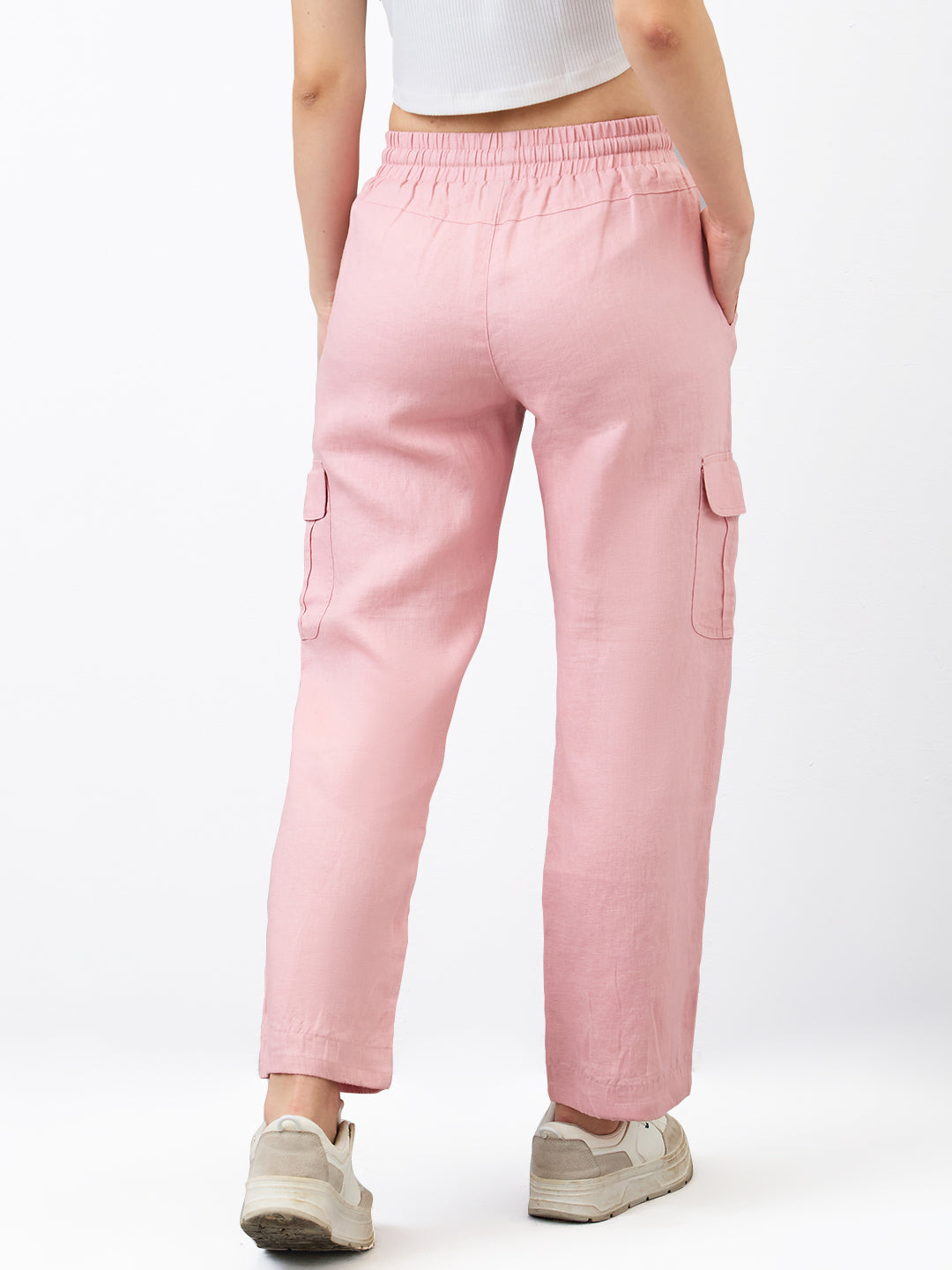Women Cargo Straight Fit Pink High Rise