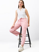 Women Cargo Straight Fit Pink High Rise