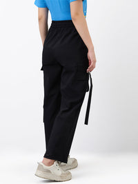 Women Cargo Straight Fit Black High Rise
