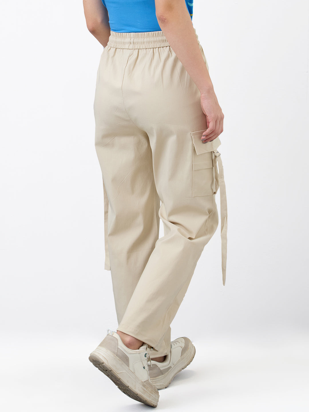 Spykar Beige Straight Fit High Rise Cargo For Women