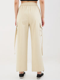 Women Trouser Straight Fit Ecru High Rise