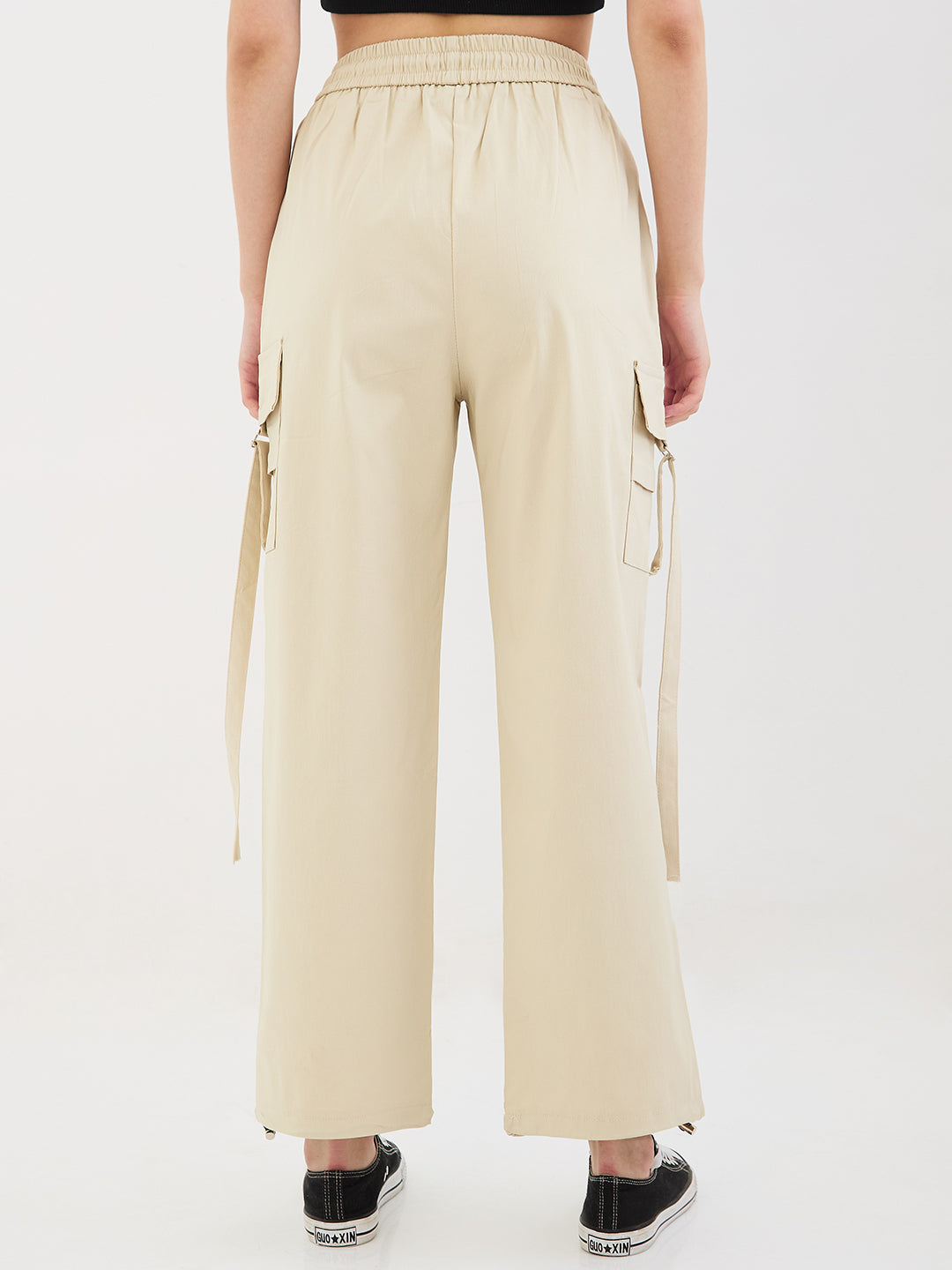 Women Trouser Straight Fit Ecru High Rise