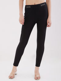Women Trouser Straight Fit Black High Rise