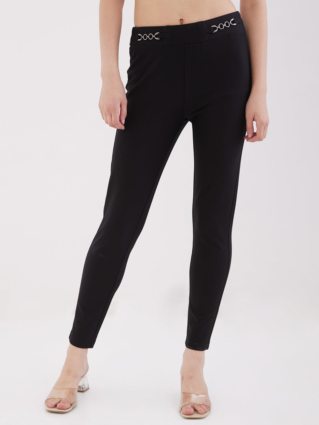 Women Trouser Straight Fit Black High Rise