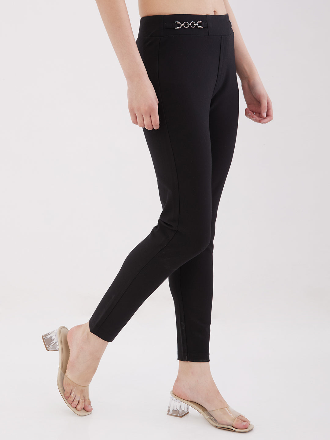 Women Trouser Straight Fit Black High Rise