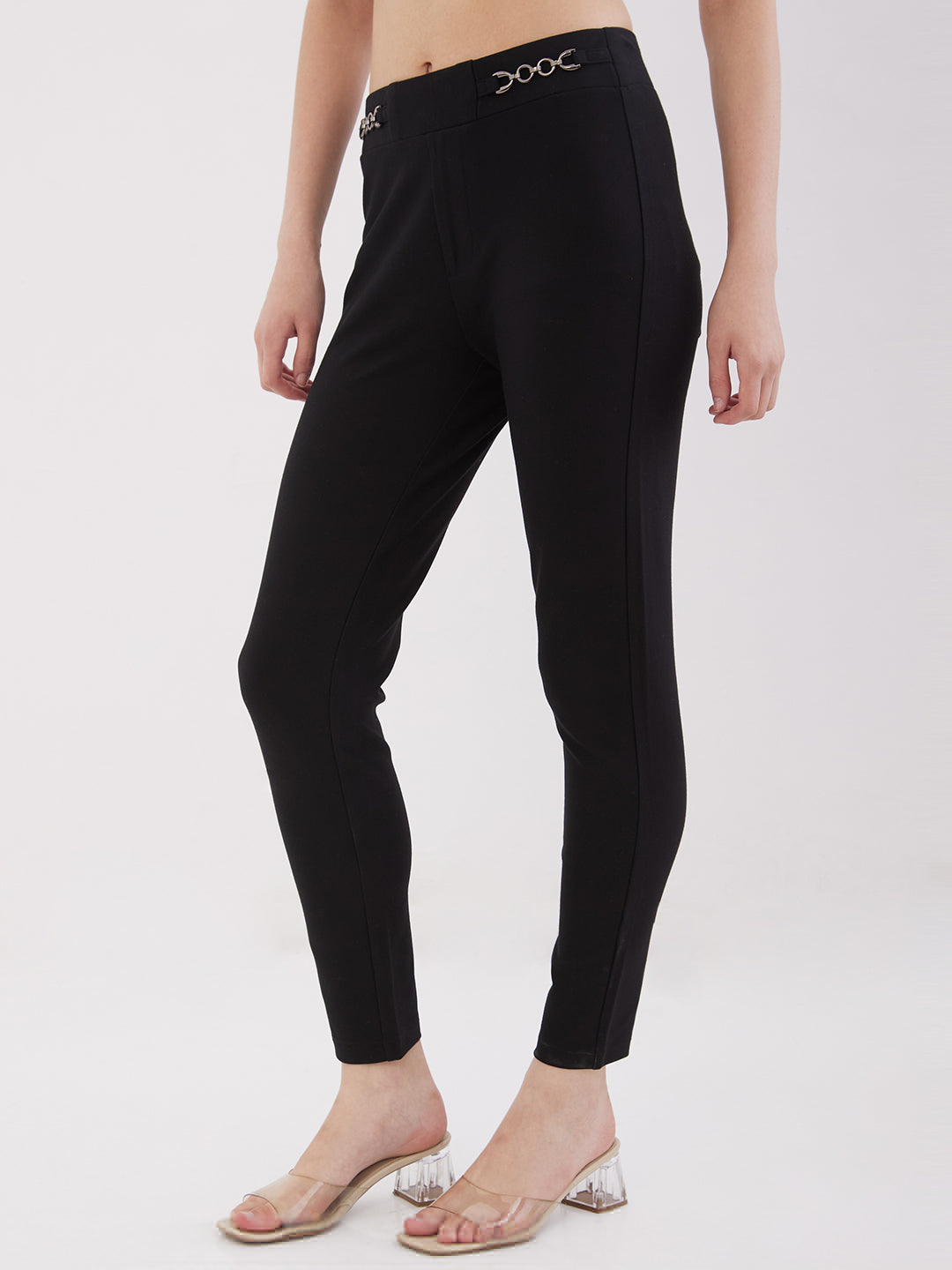 Women Trouser Straight Fit Black High Rise