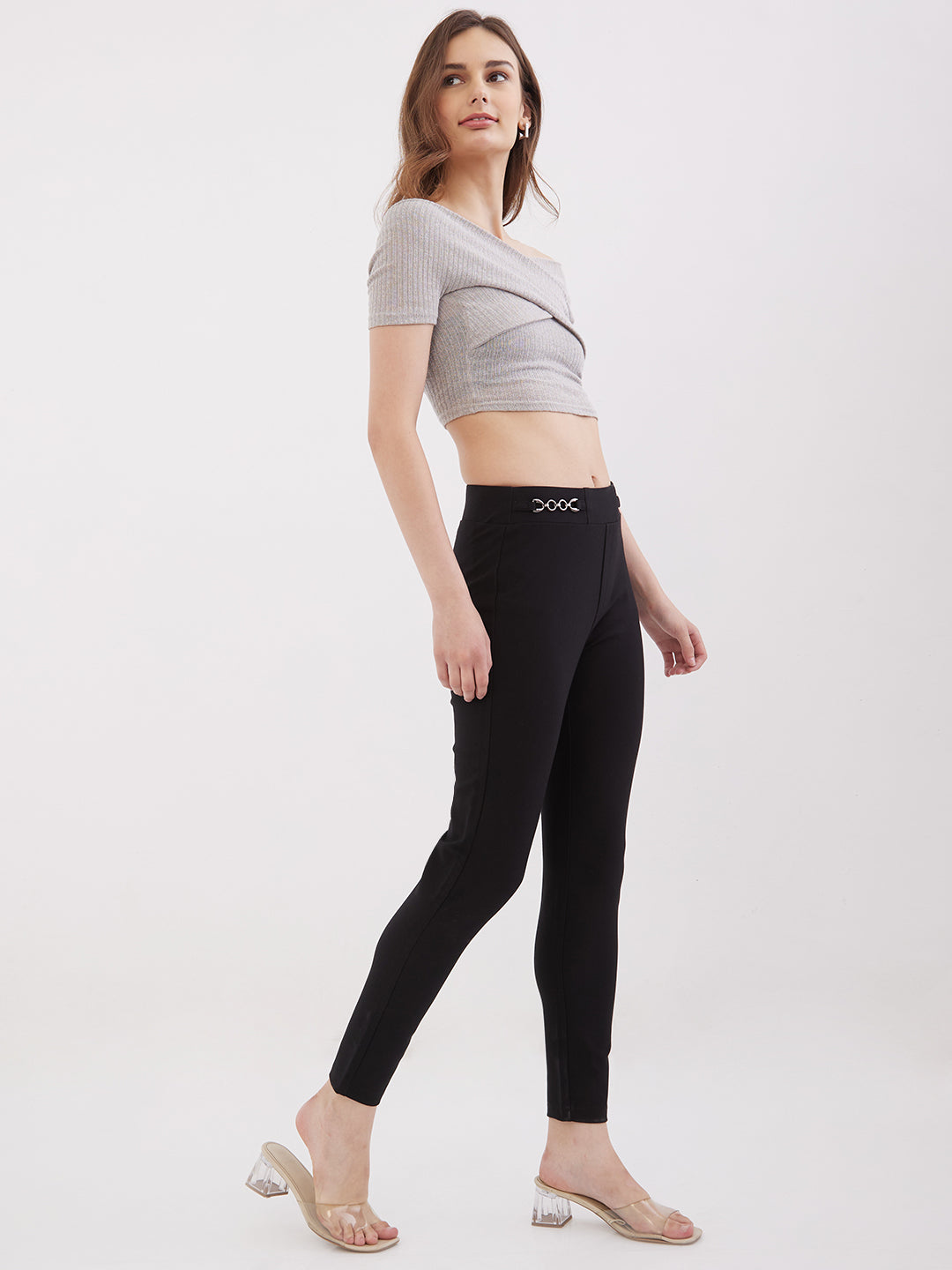 Women Trouser Straight Fit Black High Rise