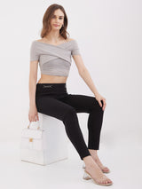 Women Trouser Straight Fit Black High Rise