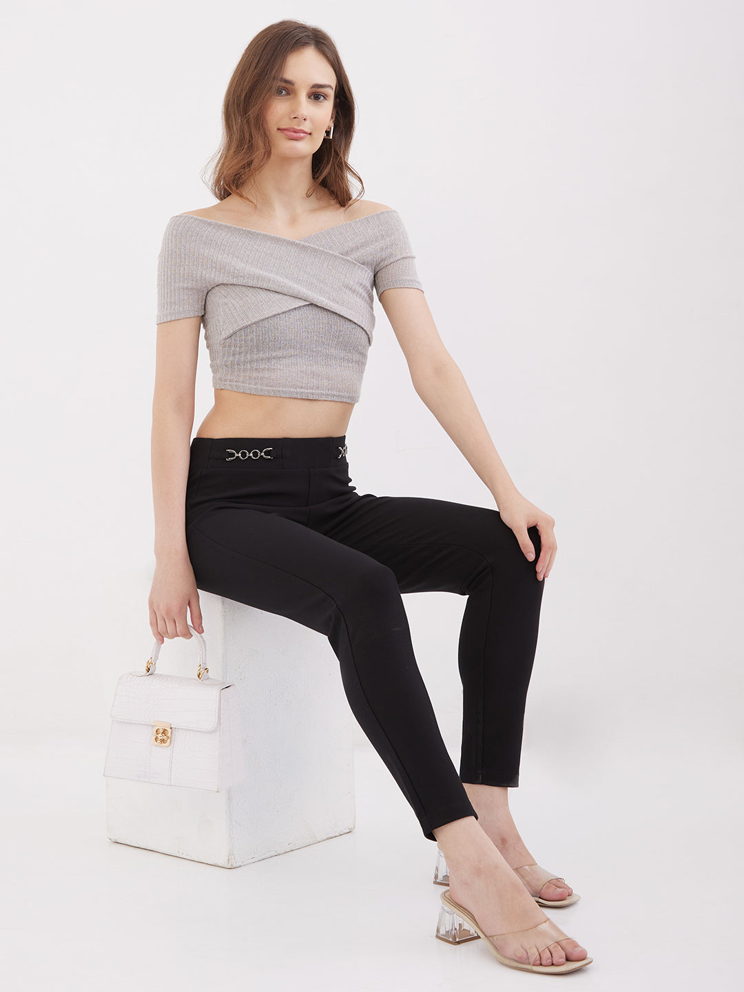 Women Trouser Straight Fit Black High Rise