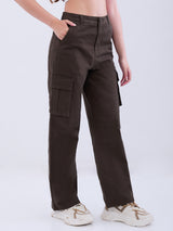 Women Trouser Straight Fit Olive Green High Rise