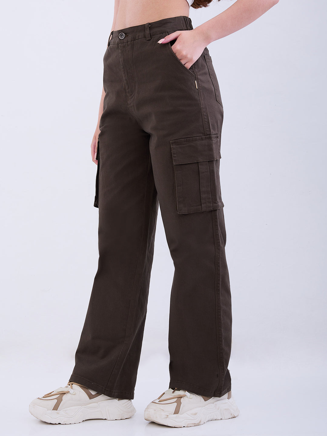 Spykar Olive High Rise Straight Fit Casual Trousers For Women