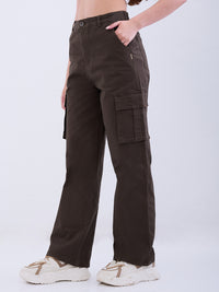 Women Trouser Straight Fit Olive Green High Rise