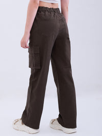 Women Trouser Straight Fit Olive Green High Rise