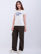 Women Trouser Straight Fit Olive Green High Rise