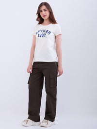Women Trouser Straight Fit Olive Green High Rise