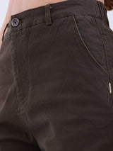 Women Trouser Straight Fit Olive Green High Rise