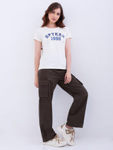 Women Trouser Straight Fit Olive Green High Rise