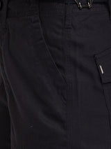 Women Trouser Cargo Fit Black Mid Rise