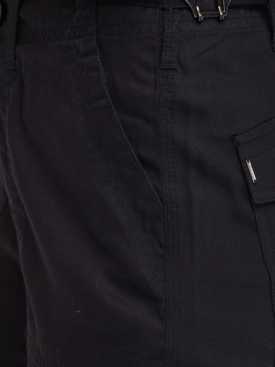 Women Trouser Cargo Fit Black Mid Rise