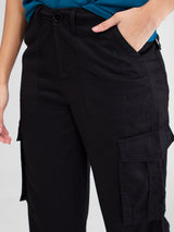 Women Trouser Cargo Fit Black Mid Rise
