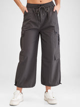 Women Trouser Baggy Fit Grey Mid Rise