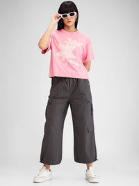Women Trouser Baggy Fit Grey Mid Rise