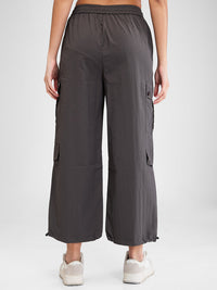 Women Trouser Baggy Fit Grey Mid Rise