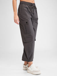Women Trouser Baggy Fit Grey Mid Rise