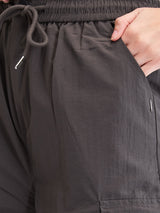 Women Trouser Baggy Fit Grey Mid Rise