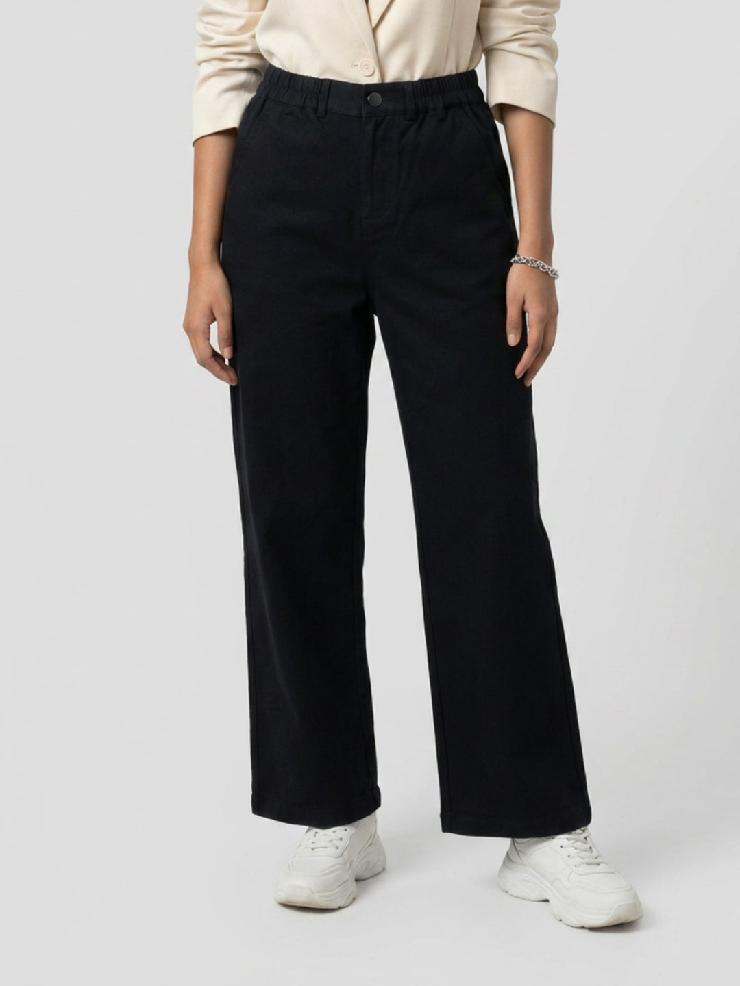 Women Trouser Straight Fit Black High Rise
