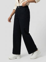 Women Trouser Straight Fit Black High Rise