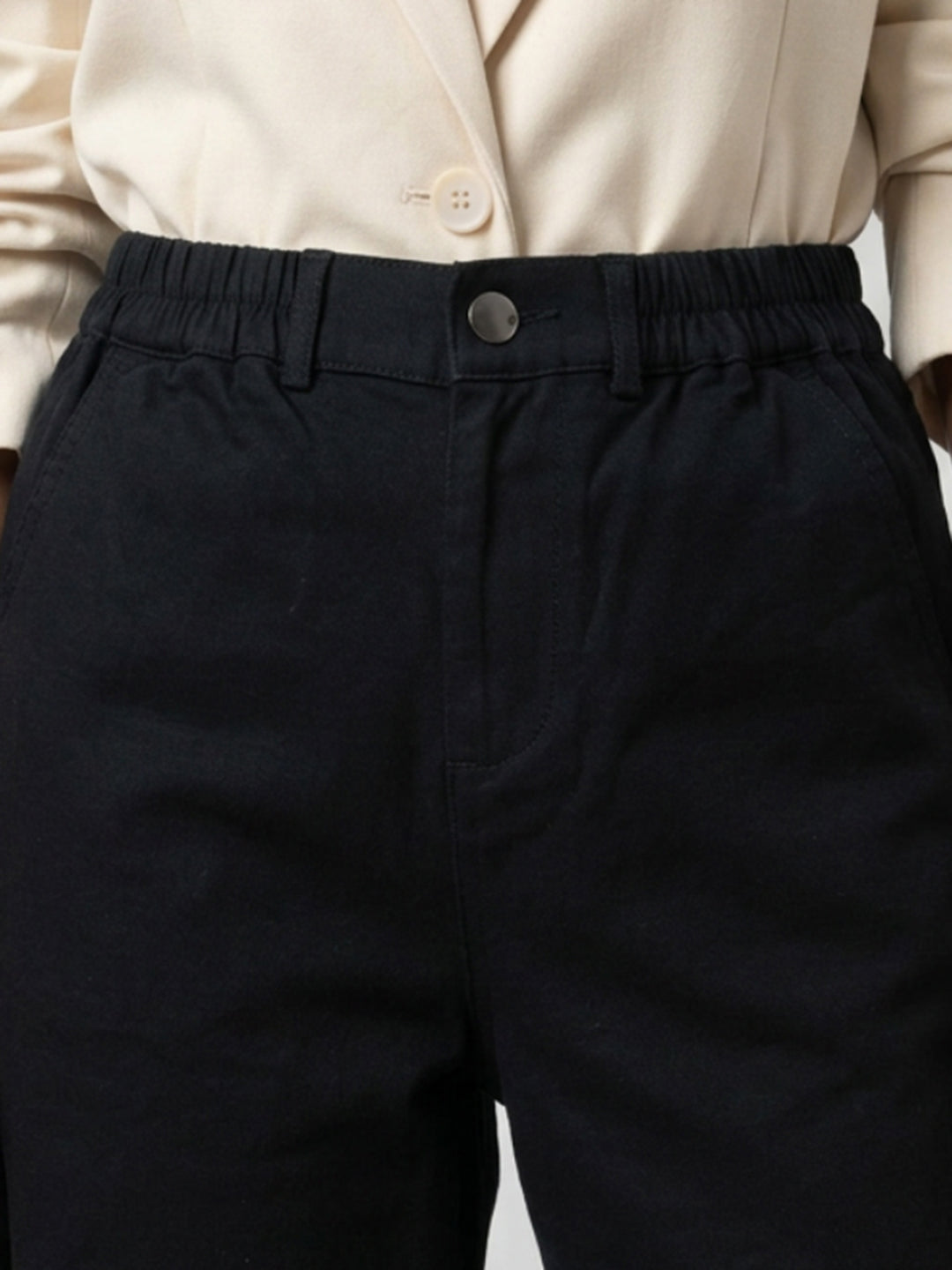 Women Trouser Straight Fit Black High Rise
