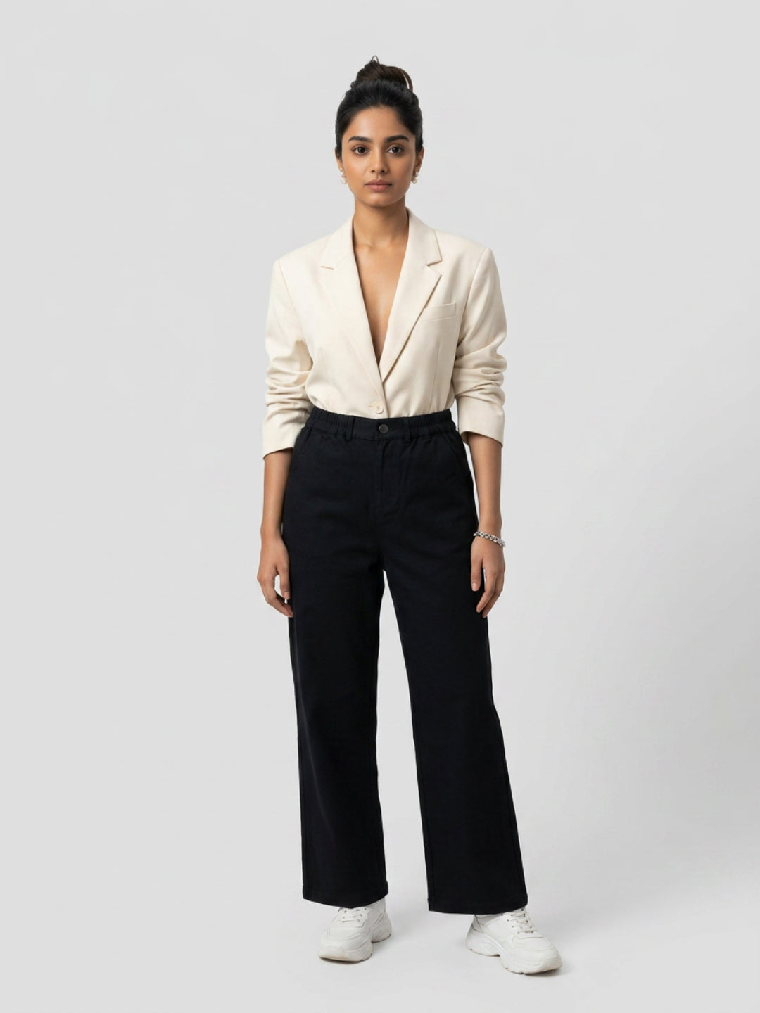 Women Trouser Straight Fit Black High Rise