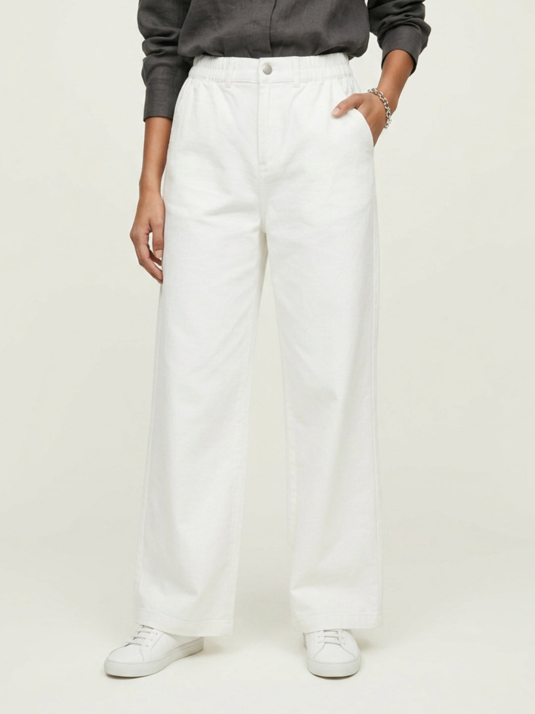 Women Trouser Straight Fit White High Rise